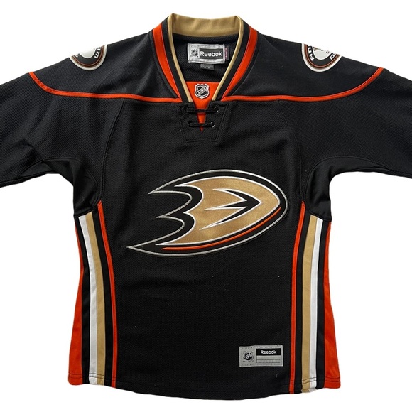 ANAHEIM DUCKS / REEBOK BLACK/ORANGE/GOLD WOMEN’S AUTHENTIC JERSEY SIZE SMALL - Picture 4 of 10